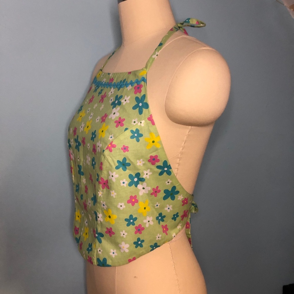 Vintage 90s Y2K Reverse Cropped Floral Daisy Halter Tie Top Club Raver - Picture 3 of 7